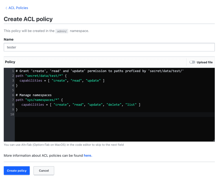 created policy view